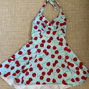 Cherry print vintage style halter dress